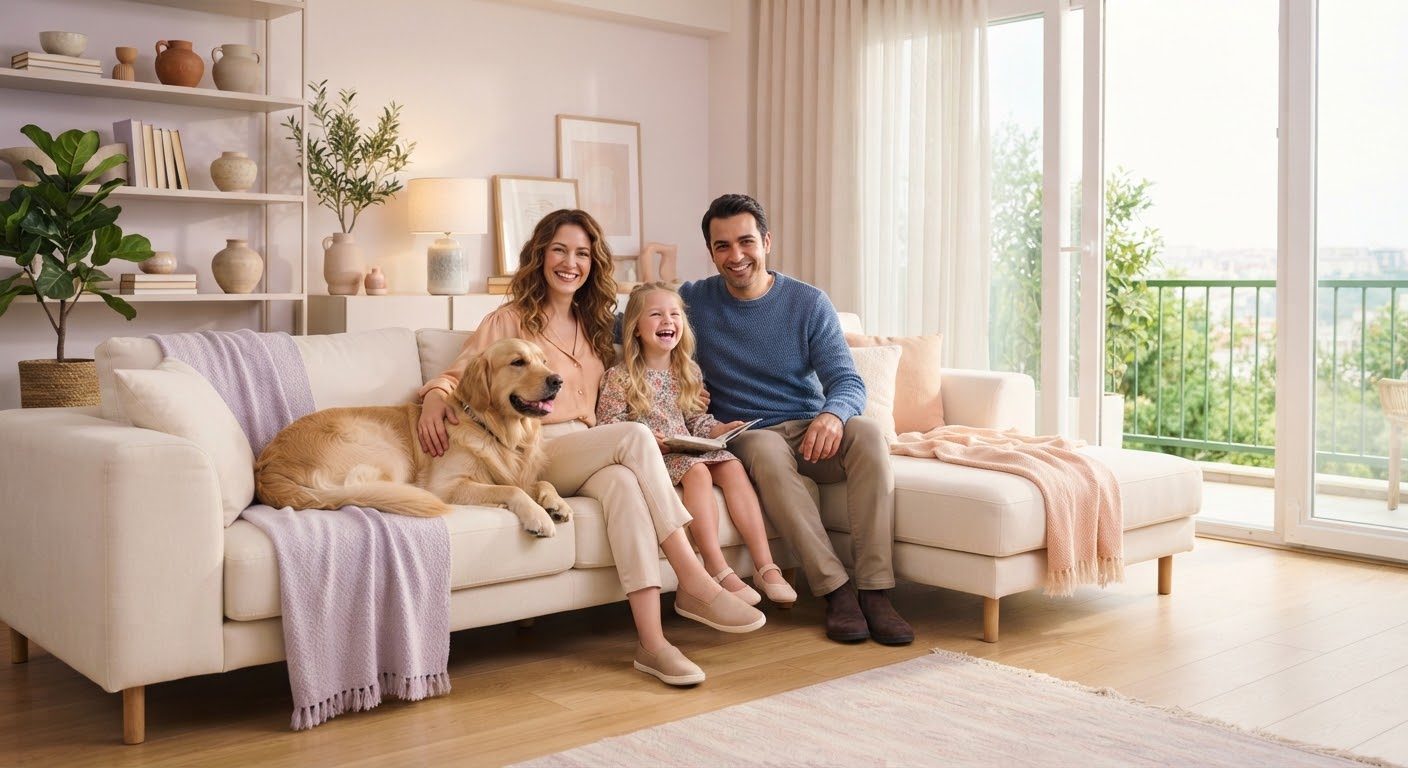 Huzurlu aile evinde köpekleriyle